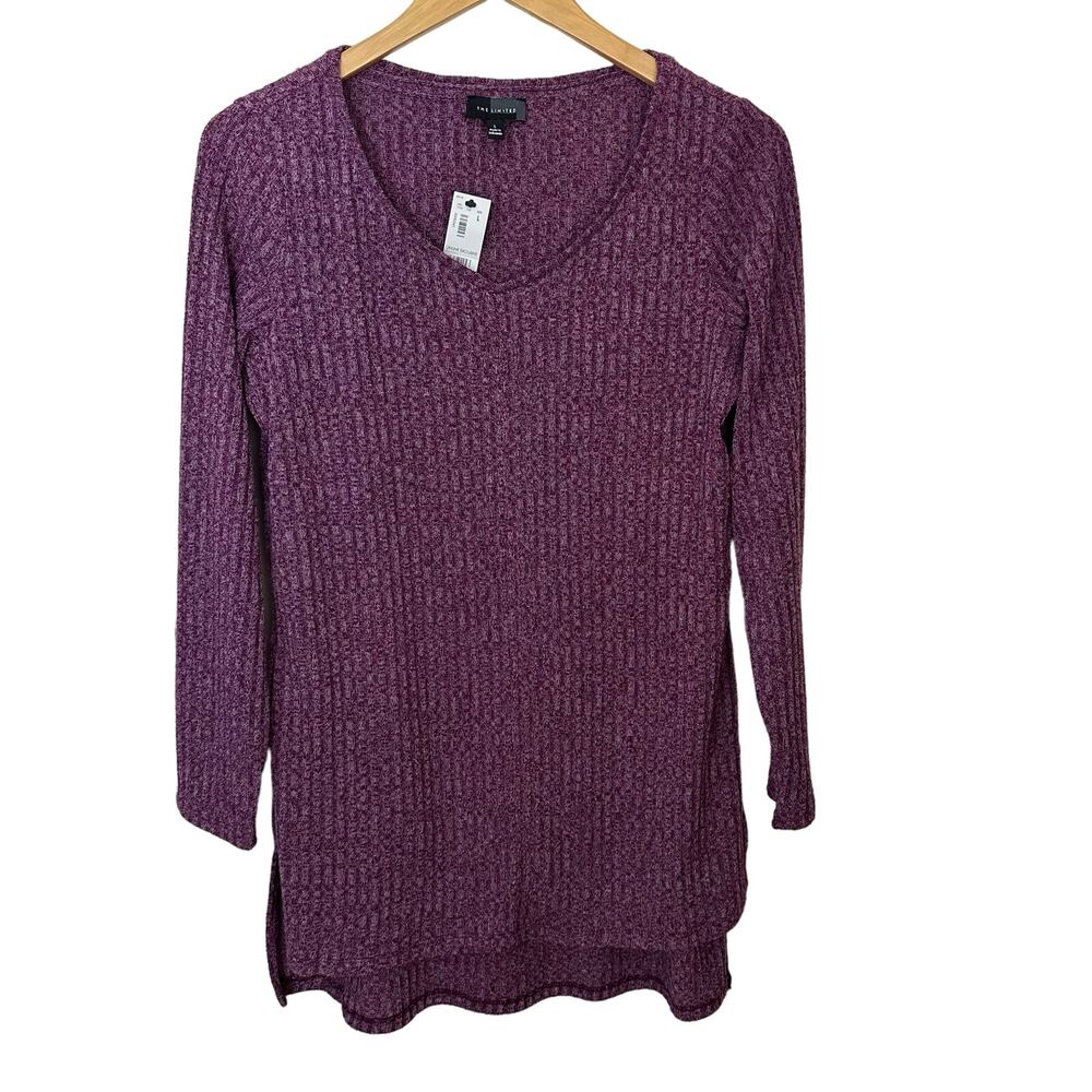 The‎ Limited Knit Tunic Top Purple Womens Size L Ribbed HiLo Hem Round Neckline